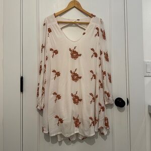 Free People Emma Austin Embroidered Tunic Dress – ivory & burnt orange (size: S)